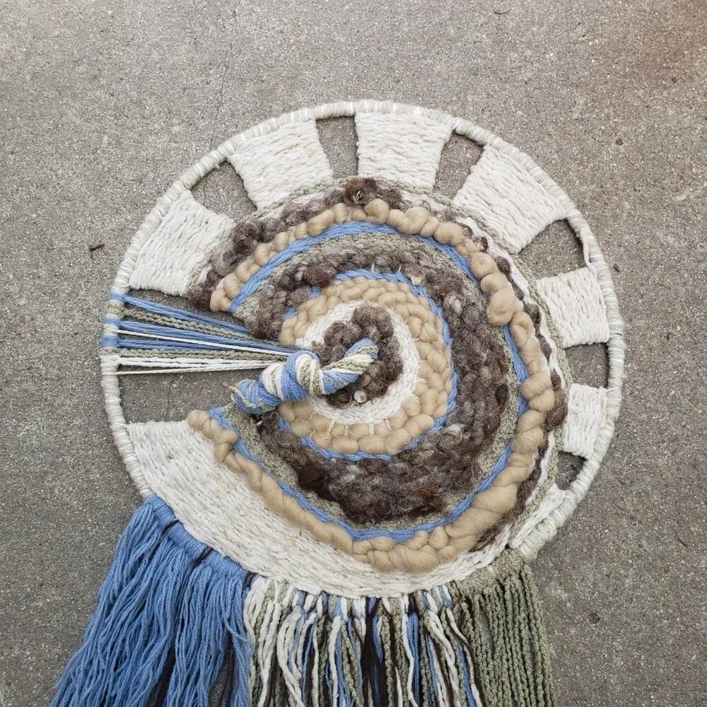 Vintage 1980s Woven‎ Wool Fiber Art Dream Catcher Wall Hanging